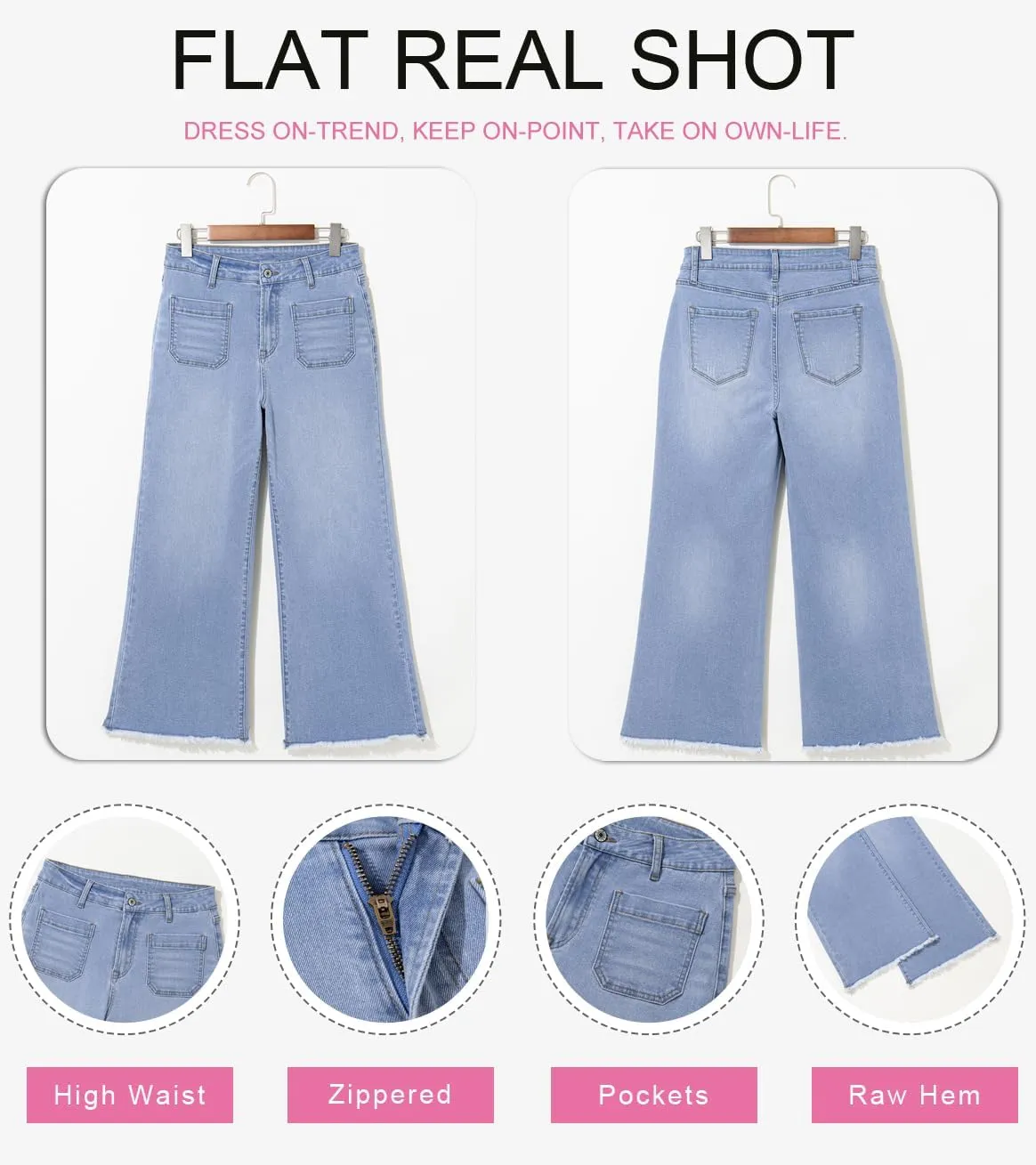 Dokotoo Women's Jeans High Waisted Flare Jeans Raw Hem Denim Pants with Pockets