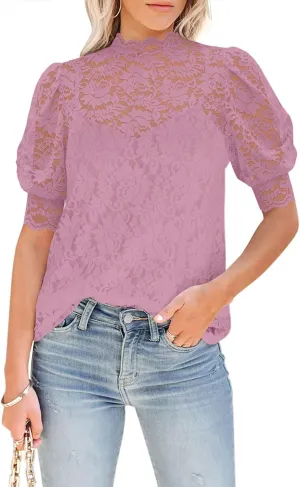 DOROSE Womens Tops and Blouses Dressy Casual Lace Floral Long Sleeve Shirts