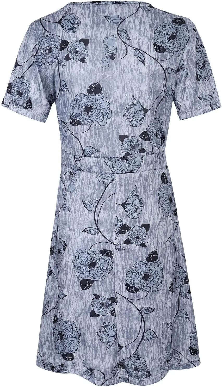 Dresses for Women 2024 Casual V Neck Floral Print Midi Dress Elegant A Line Short Sleeve High Waist Summer Dresses