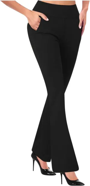 Dressy Pants for Women 2025 Business Casual Work High Waist Stretchy Knit Trousers Daily Pull on Office Slacks Bottom