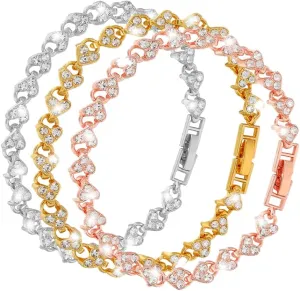 Eigso 1-3 Pcs Rhinestone Heart Pendant Bracelet for Women 6MM Charm Wristlets for Woman