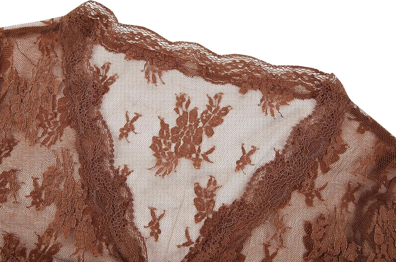 Elegant Women Lace Cardigan Long Sleeve See Through Sheer Shrug Mesh Blouse Tie Up Crop Tops