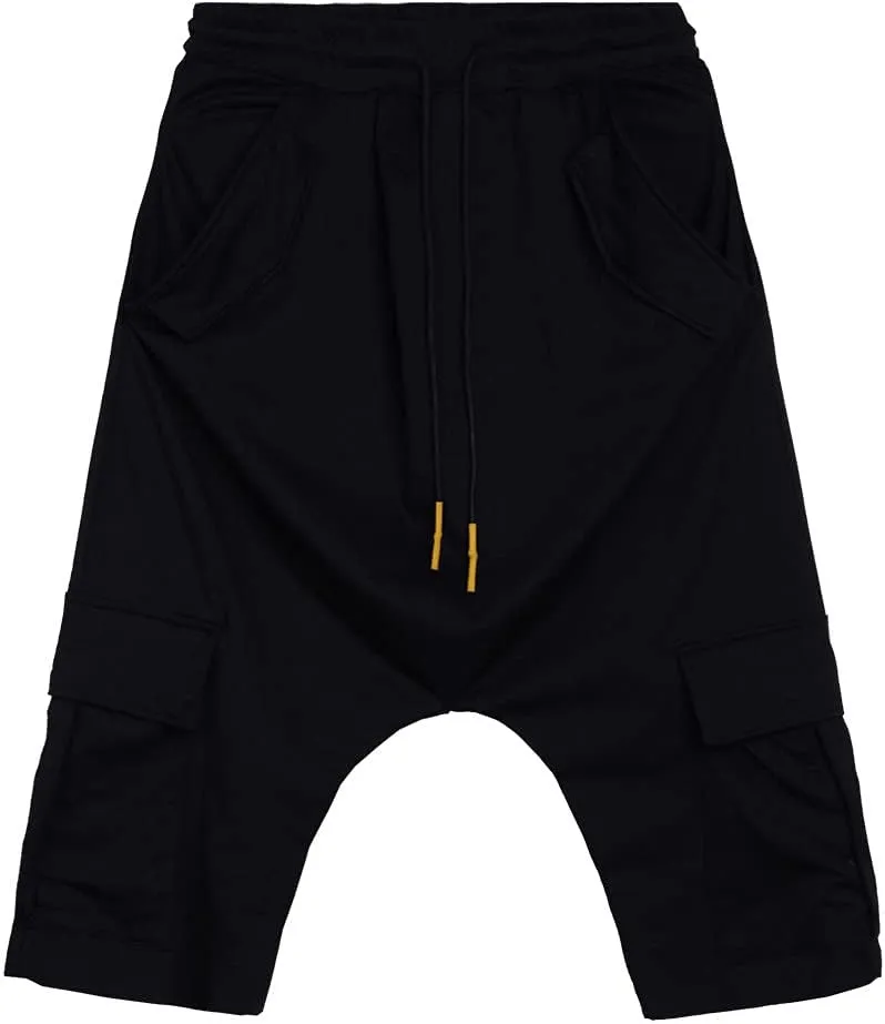 Familyhouse 3/4 Mens Hippie Pants Drop Crotch Harem Pants Genie Pants Mens Capri Cotton Baggy Shorts Wide Leg Trousers