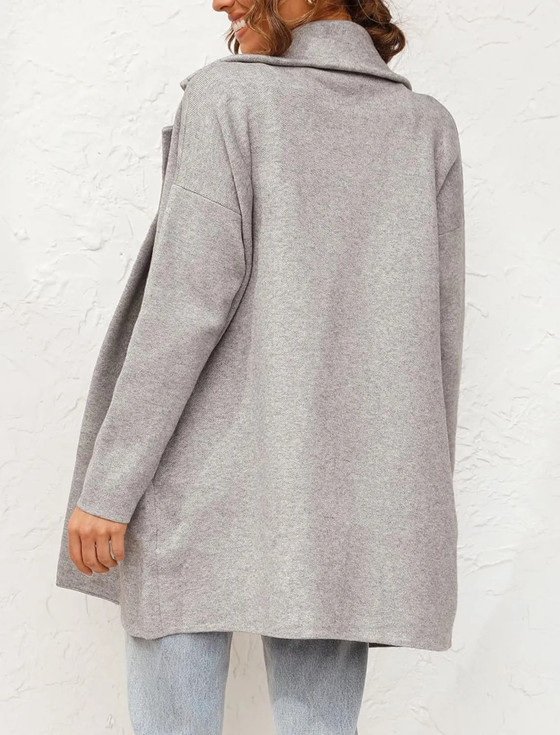 Famulily Cozy Coatigan for Women Casual Lapel Long Sleeve Midi Long Blazer Coat with Pockets