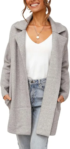 Famulily Cozy Coatigan for Women Casual Lapel Long Sleeve Midi Long Blazer Coat with Pockets