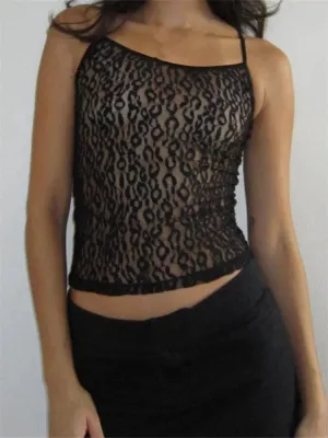 FashionSierra - 2024 Mesh Sheer Lace Camisoles Spaghetti Strap Sleeveless Backless Tank Summer Mini Vest Streetwear  Crop Tops