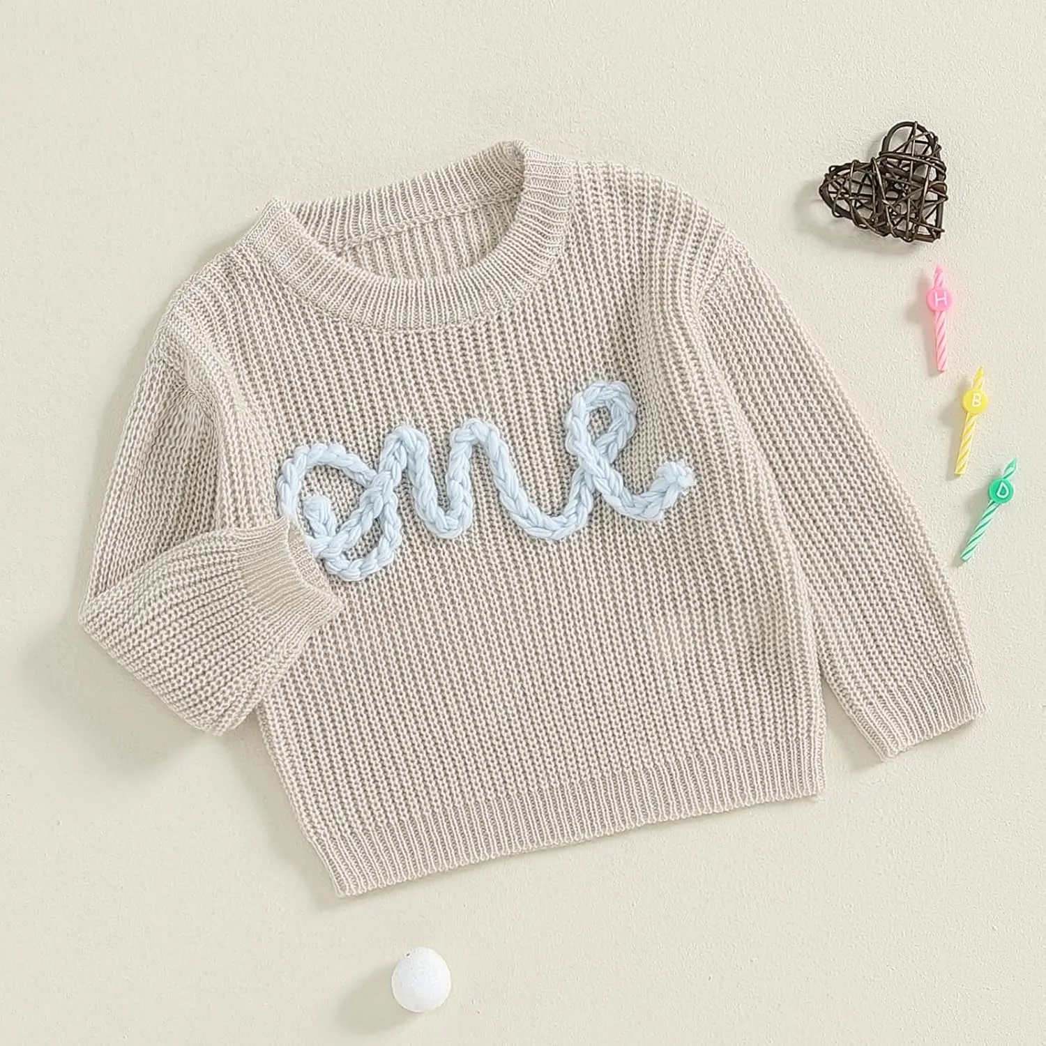 First Birthday Outfit Baby Girl Boy Cute Letter Embroidery Warm Long Sleeve Oversized Sweater Infant Knitwear