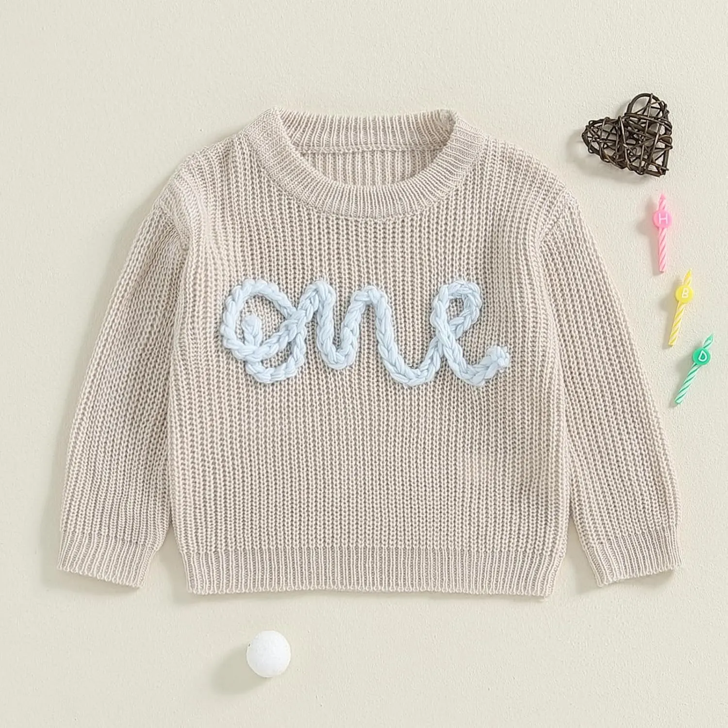 First Birthday Outfit Baby Girl Boy Cute Letter Embroidery Warm Long Sleeve Oversized Sweater Infant Knitwear