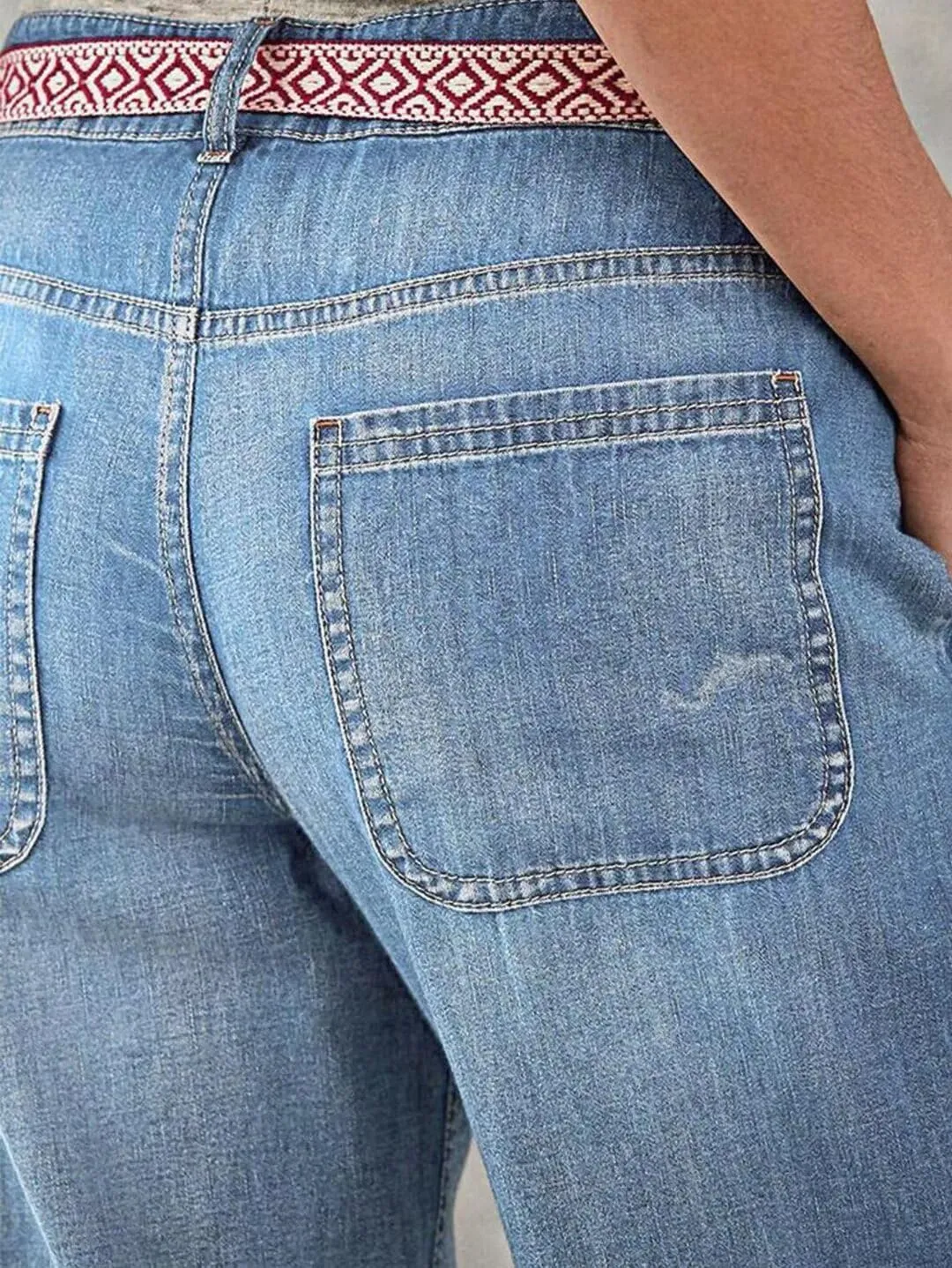 Flamingals Straight Leg Button Fly Jeans for Women Multi Pocket Mid Rise Jeans Without Belt Denim Pants