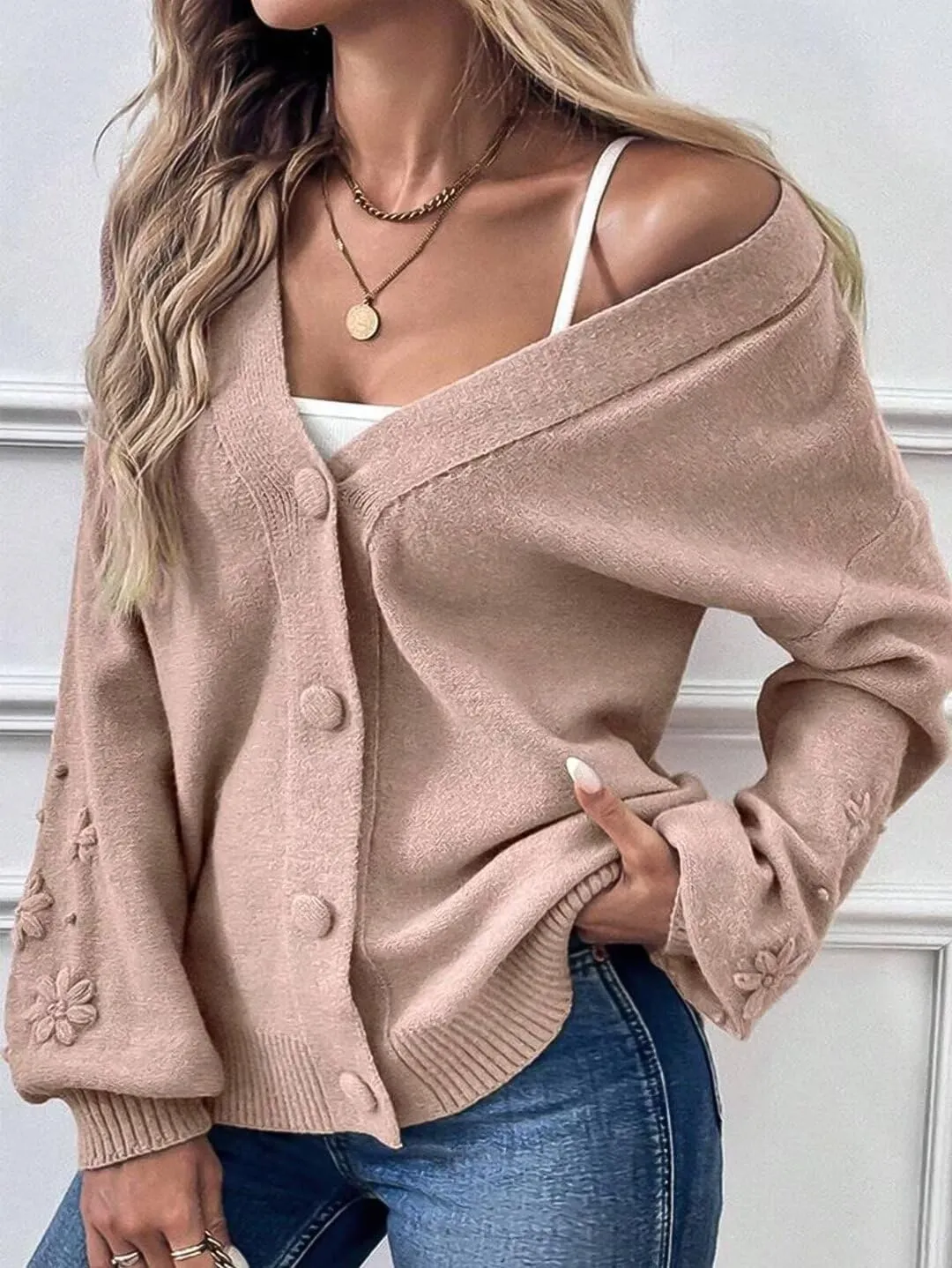 Flamingals Women's Elegant Cardigan Long Sleeve Floral Loose Fit Button Down Coats