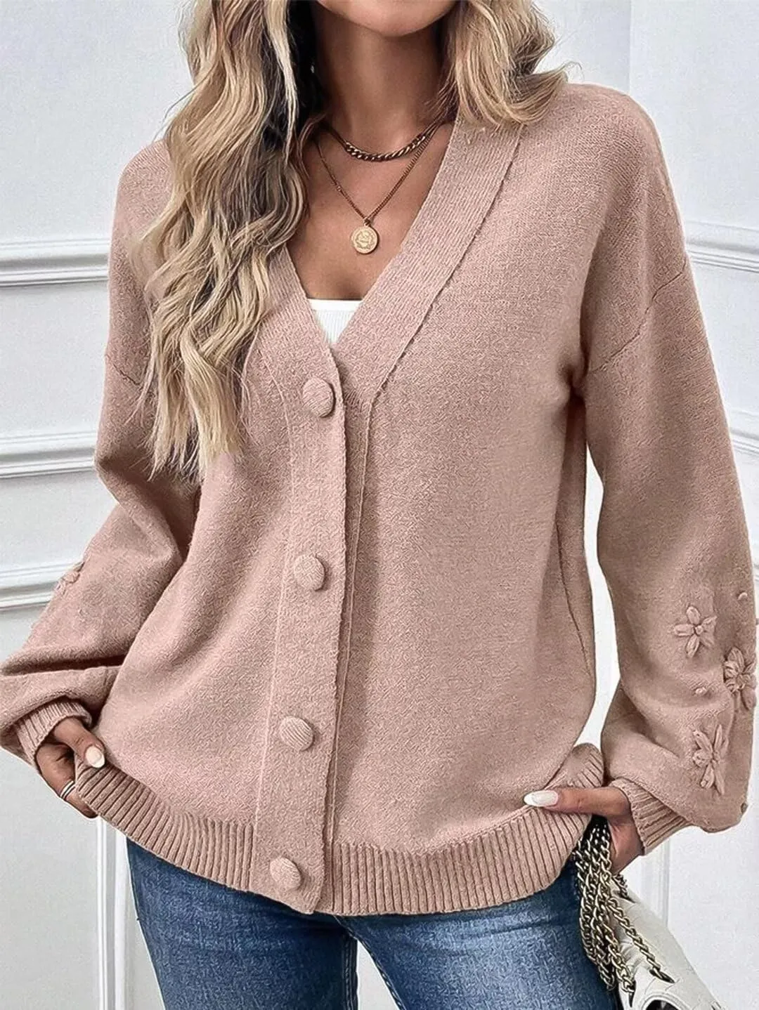 Flamingals Women's Elegant Cardigan Long Sleeve Floral Loose Fit Button Down Coats