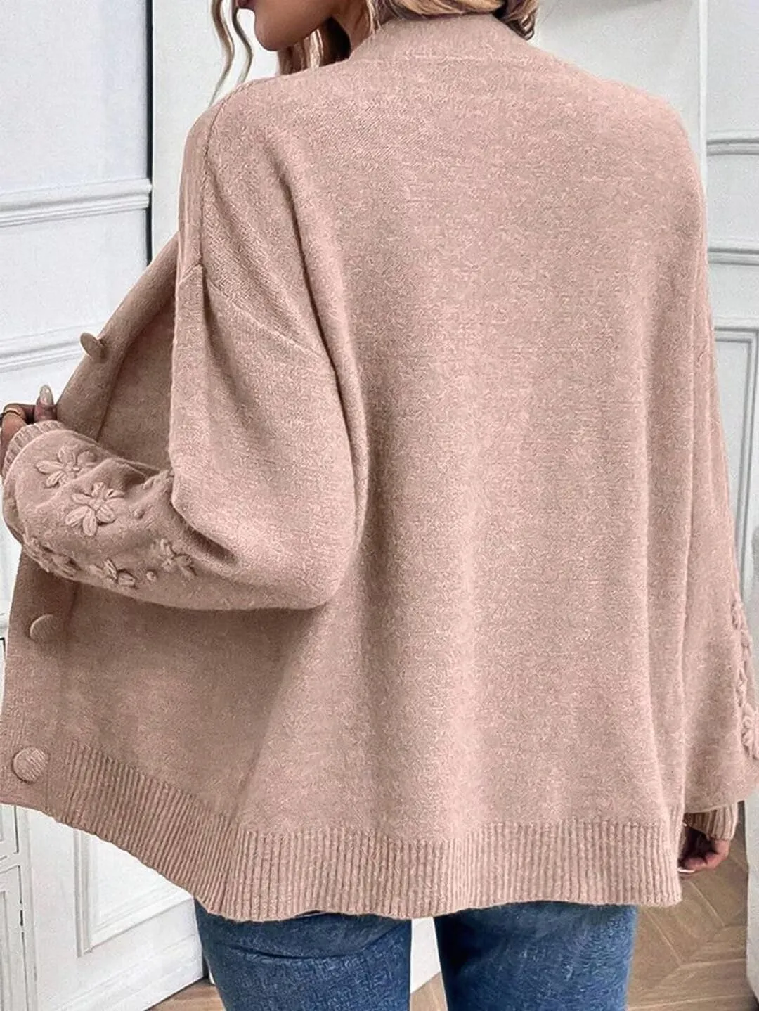 Flamingals Women's Elegant Cardigan Long Sleeve Floral Loose Fit Button Down Coats