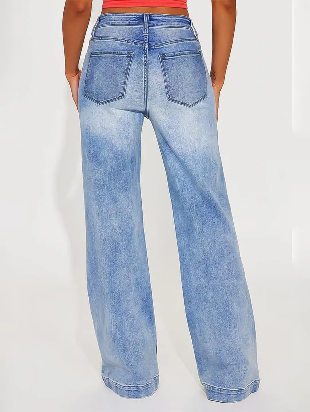 Flamingals Women's Wide Leg Baggy Jeans Mid Rise Wash Stretchy Boyfriend Y2K Colorblock Jeans