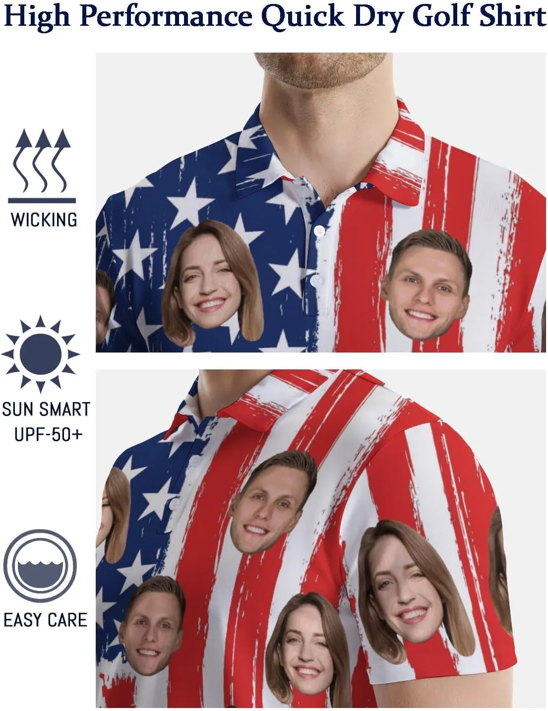 Funny Polo Shirt for Men Fashion Print Short Sleeve Golf Polos Shirts Quick Dry Performance Summer Shirt Golf Outfits