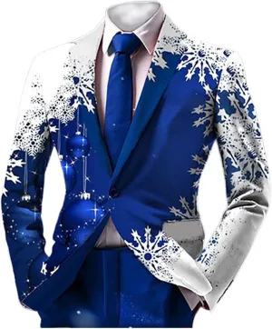 Fxbar Christmas Blazer for Mens Ugly Xmas Tree Snowflake Print Tuxedo Suit Jacket One Button Lapel Party Blazers