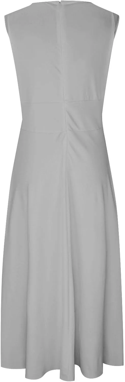 FZYLQY Sundresses for Women, 2024 Spring Summer Elegant Wrap V Neck Sleeveless Maxi Dress, Trendy Solid Flowy Beach Dress