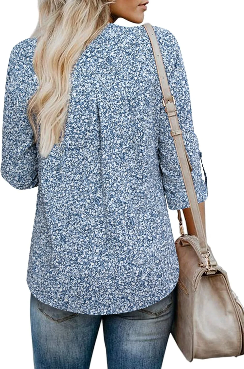 Gaharu Women's Blouses 3/4 Sleeve Work Shirt Chiffon Tunic Top Office Wear