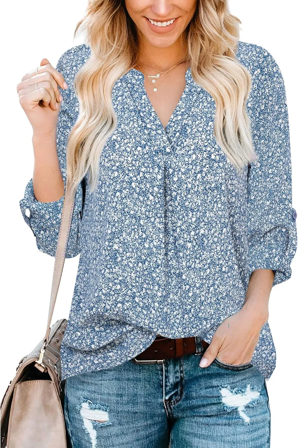 Gaharu Women's Blouses 3/4 Sleeve Work Shirt Chiffon Tunic Top Office Wear