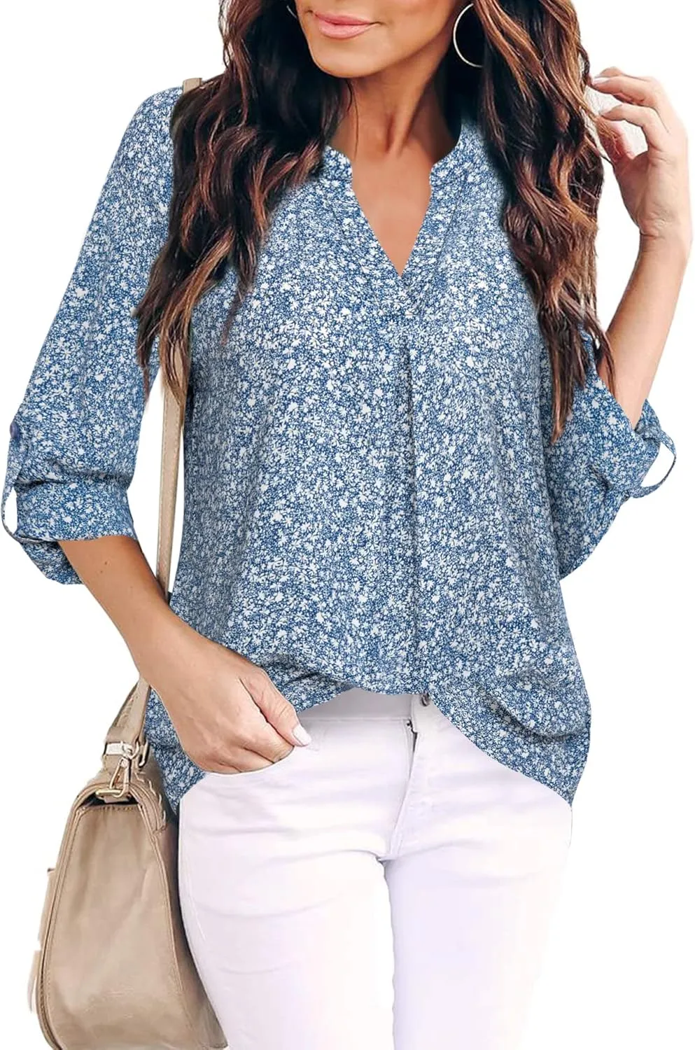Gaharu Women's Blouses 3/4 Sleeve Work Shirt Chiffon Tunic Top Office Wear