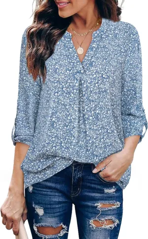 Gaharu Women's Blouses 3/4 Sleeve Work Shirt Chiffon Tunic Top Office Wear