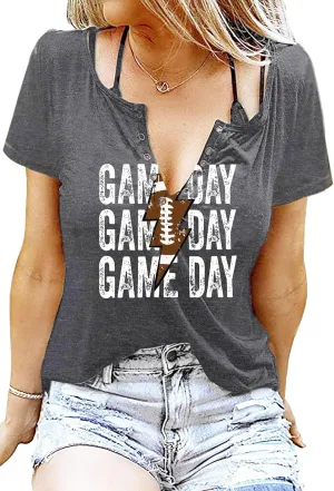 Game Day Outfits Shirts Women V Neck Football Graphic Tee Tops Funny Football Game Day Shirts for Teen Girls