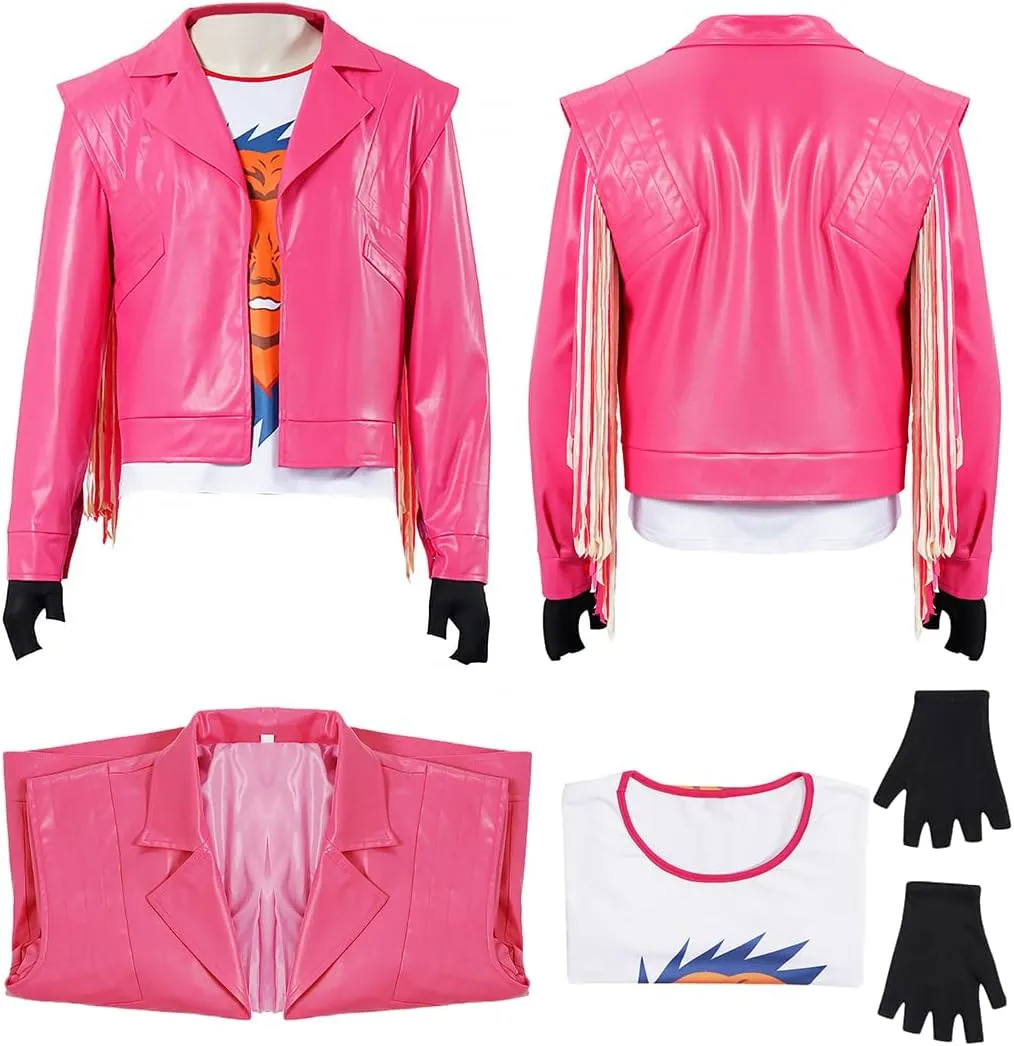 Garrett Costume Leather Pink Jacket Movie Blocky Gaming Cosplay for Men Halloween Suits