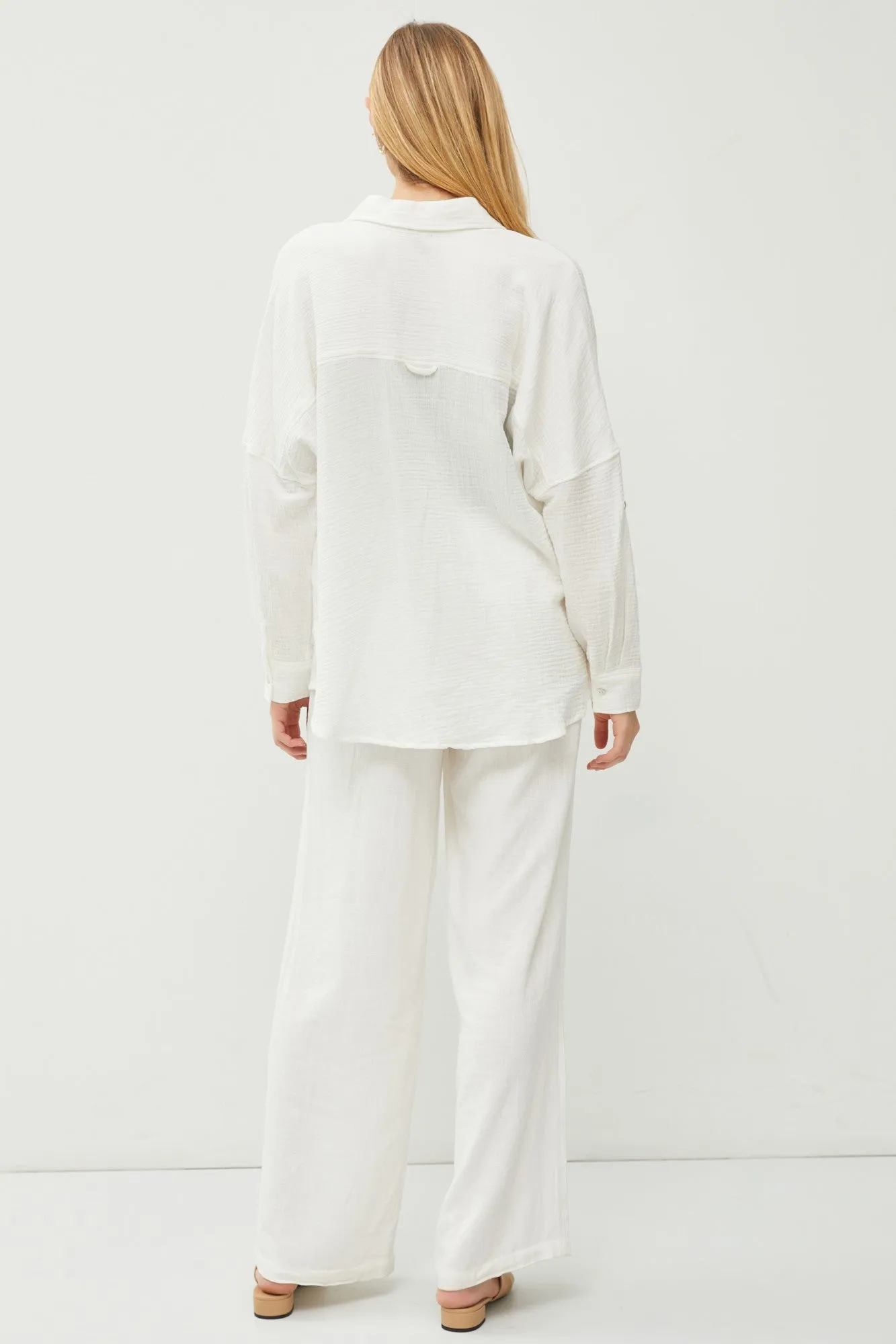 Gauze Roll Up Sleeve Button Down