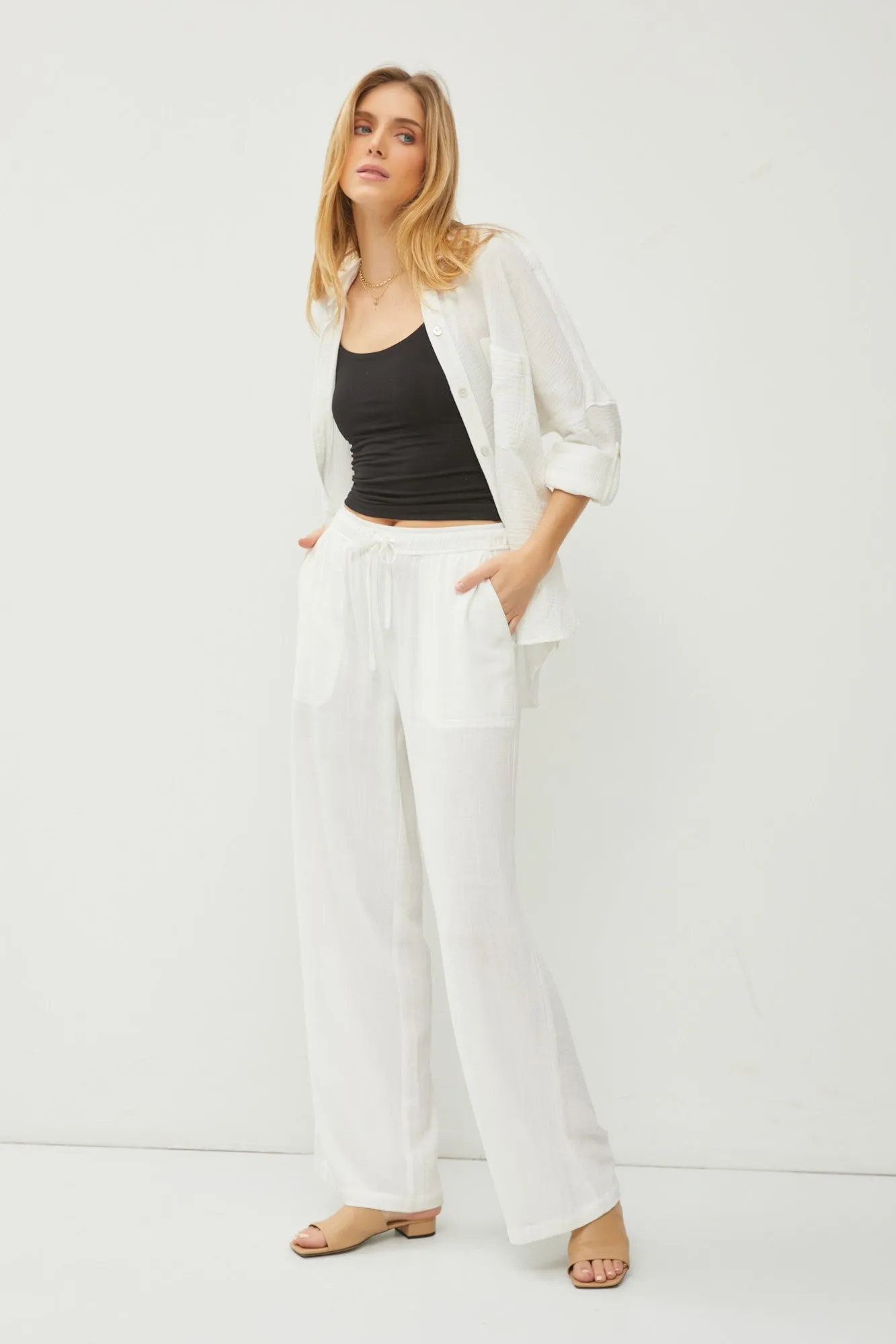 Gauze Roll Up Sleeve Button Down