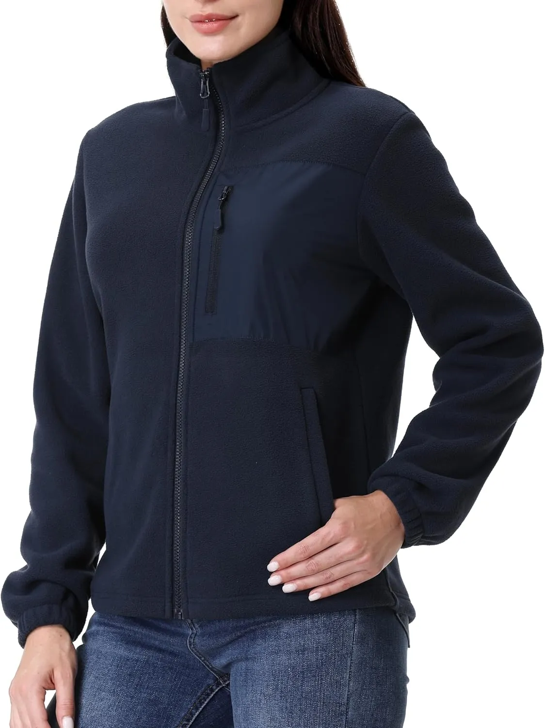 GIMECEN Women's Full Zip Soft Polar Fleece Jacket Outdoor Recreation Coat with Pockets Long-Sleeve Comfortable Outerwear