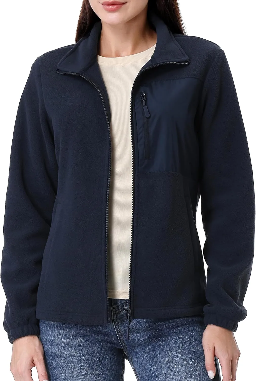 GIMECEN Women's Full Zip Soft Polar Fleece Jacket Outdoor Recreation Coat with Pockets Long-Sleeve Comfortable Outerwear