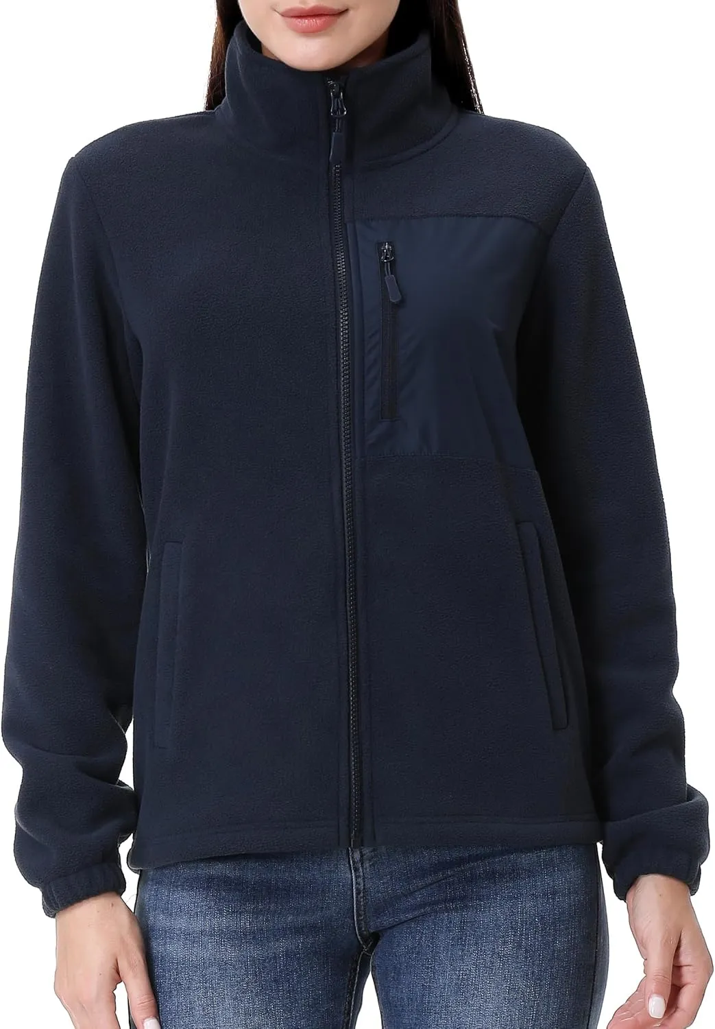 GIMECEN Women's Full Zip Soft Polar Fleece Jacket Outdoor Recreation Coat with Pockets Long-Sleeve Comfortable Outerwear
