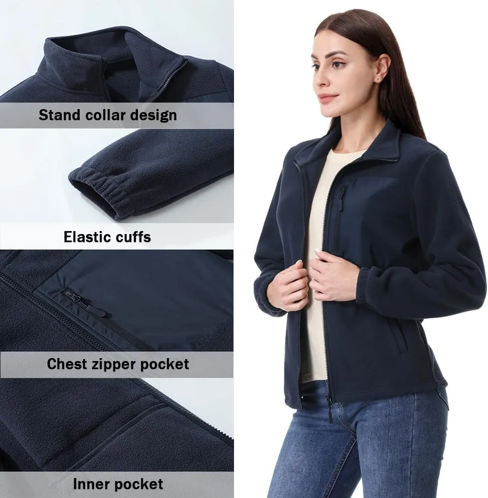 GIMECEN Women's Full Zip Soft Polar Fleece Jacket Outdoor Recreation Coat with Pockets Long-Sleeve Comfortable Outerwear