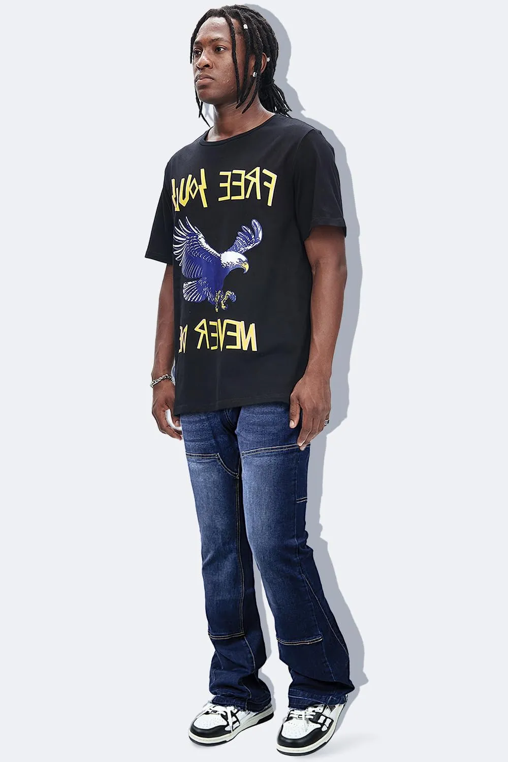 GINGTTO Men's Jeans Slim Fit Flared Stacked Denim Pants Hip Hop Streetwear
