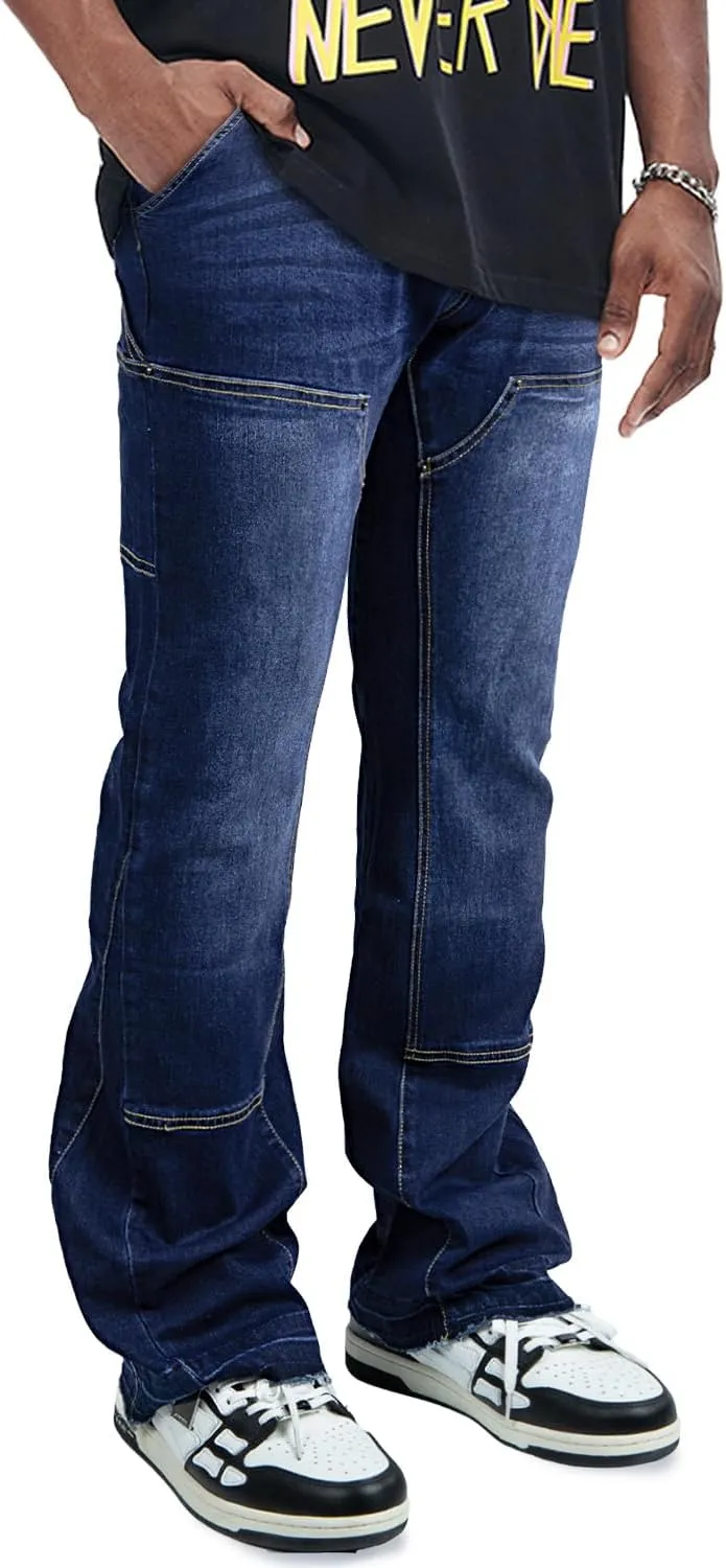 GINGTTO Men's Jeans Slim Fit Flared Stacked Denim Pants Hip Hop Streetwear