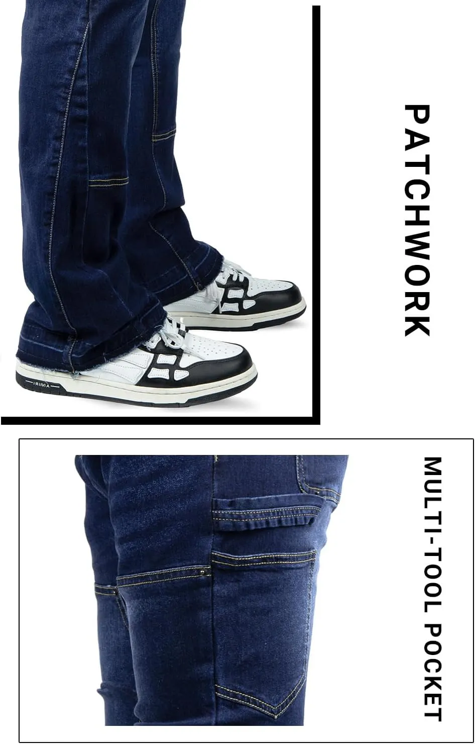 GINGTTO Men's Jeans Slim Fit Flared Stacked Denim Pants Hip Hop Streetwear