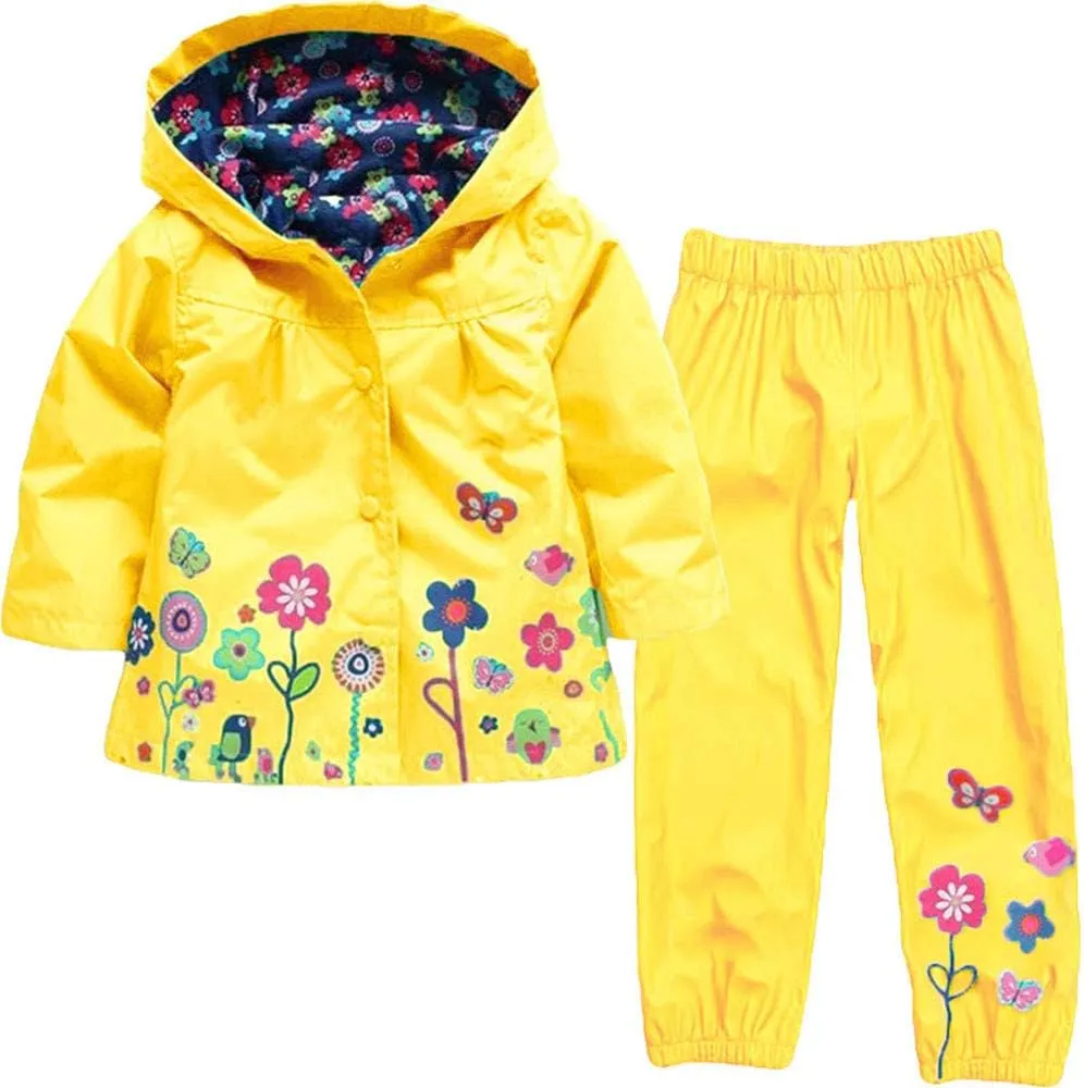 Girls Boys Kids Windbreaker Jacket Raincoat Trench Coat Hoodies Suit Rain Dungarees for Unisex