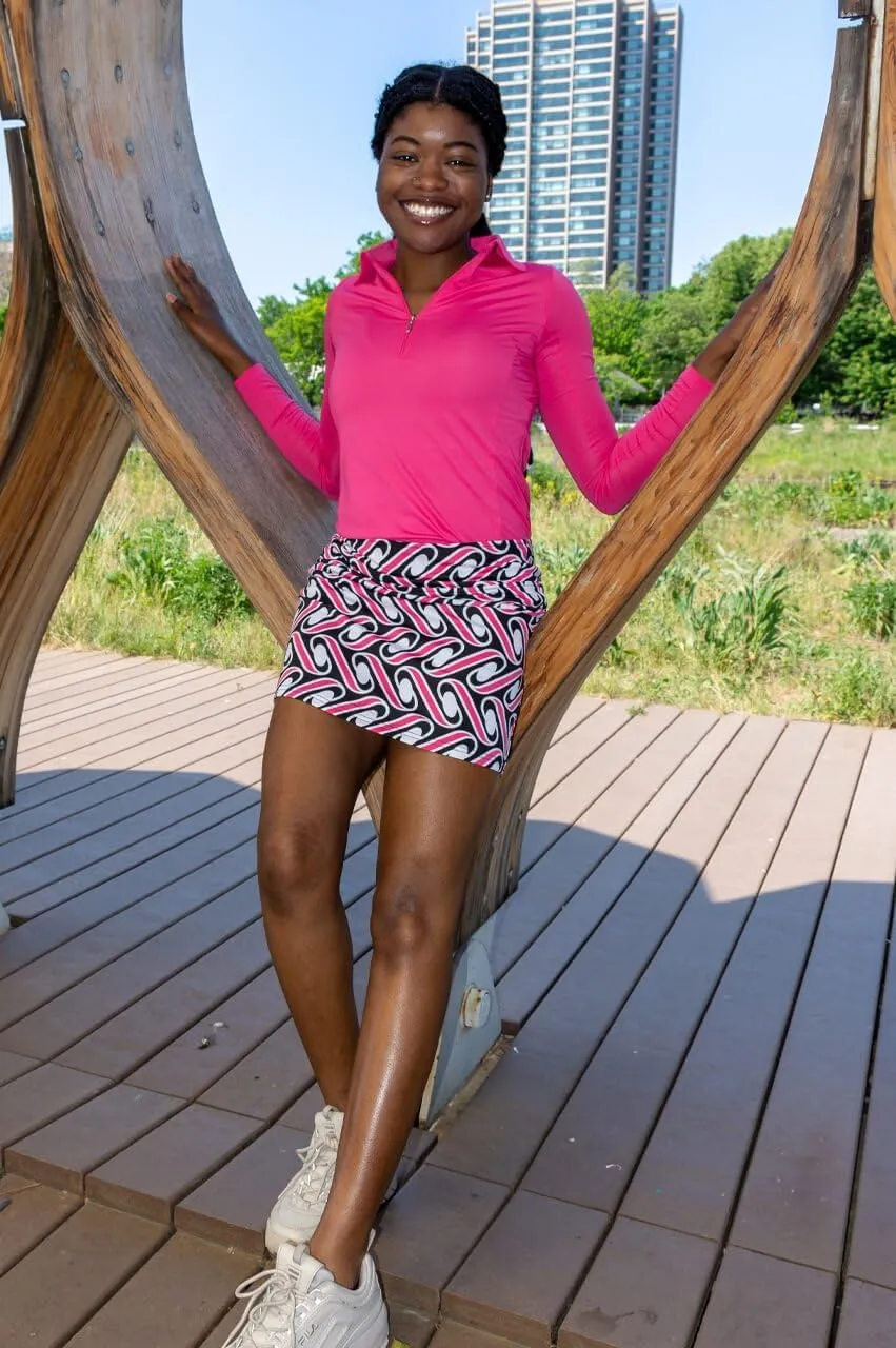 GOLFTINI Printed Pull-On A-Line Skort 16.5" - Stretch Golf, Tennis & Pickleball Skirt with Shorts, Pockets & Tummy Control