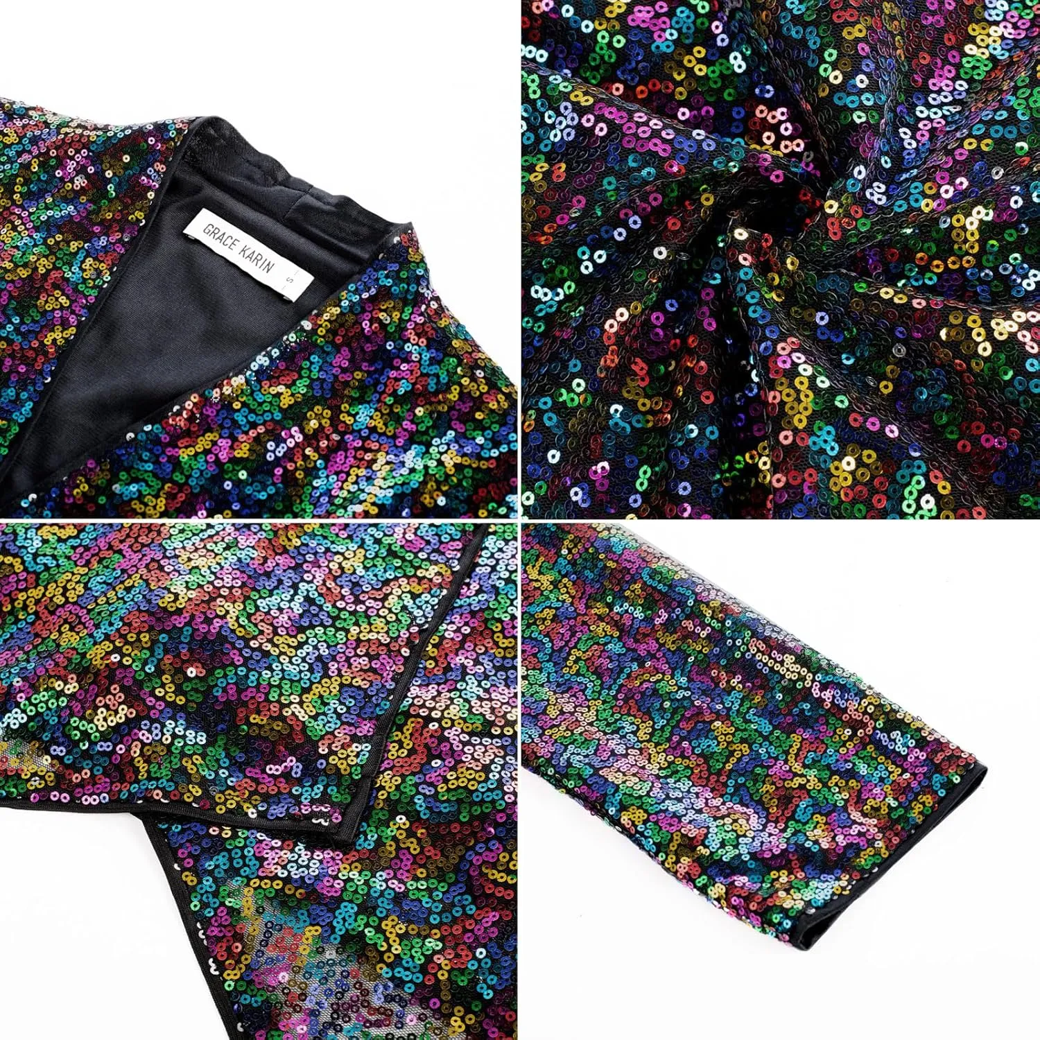 GRACE KARIN Sequin Blazer for Women Sparkly Sequin Jacket Long Sleeve Open Front Sequin Cardigan