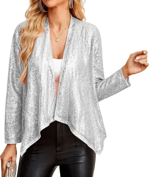 GRACE KARIN Sequin Blazer for Women Sparkly Sequin Jacket Long Sleeve Open Front Sequin Cardigan