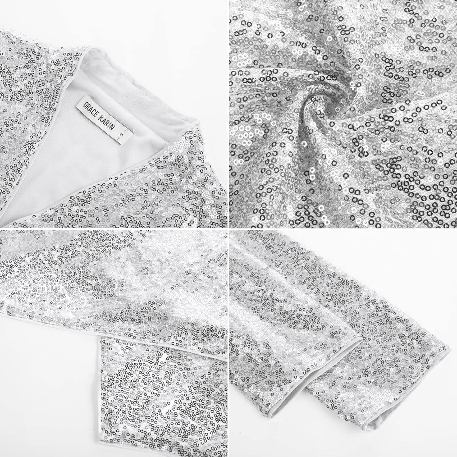 GRACE KARIN Sequin Blazer for Women Sparkly Sequin Jacket Long Sleeve Open Front Sequin Cardigan