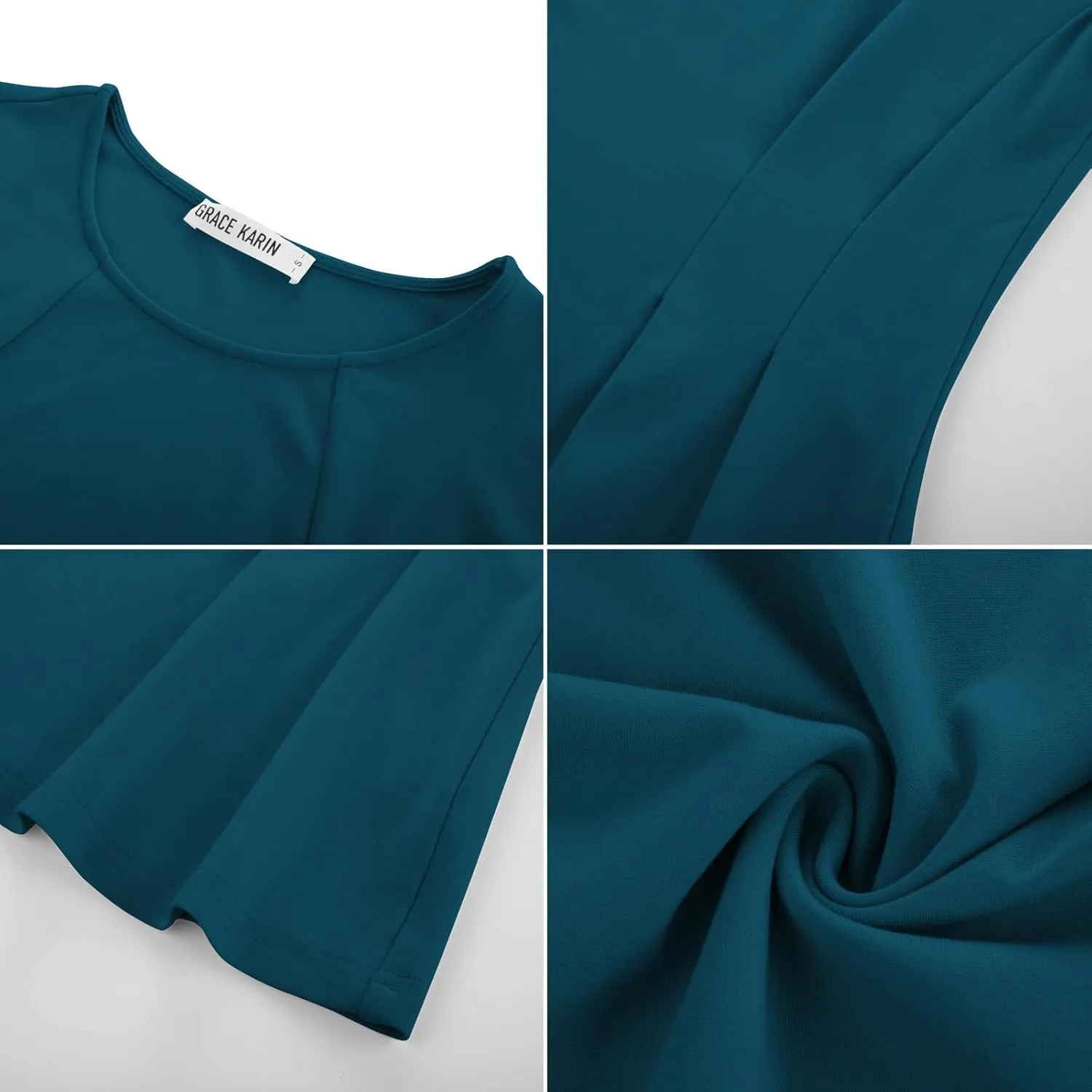 GRACE KARIN Women's Cap Sleeve Peplum Tops Crew Neck Elegant Dressy Casual Blouses Sleveeless Business Work Shirts