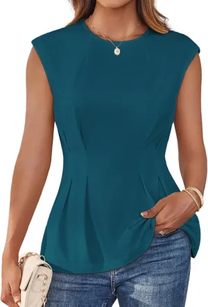GRACE KARIN Women's Cap Sleeve Peplum Tops Crew Neck Elegant Dressy Casual Blouses Sleveeless Business Work Shirts