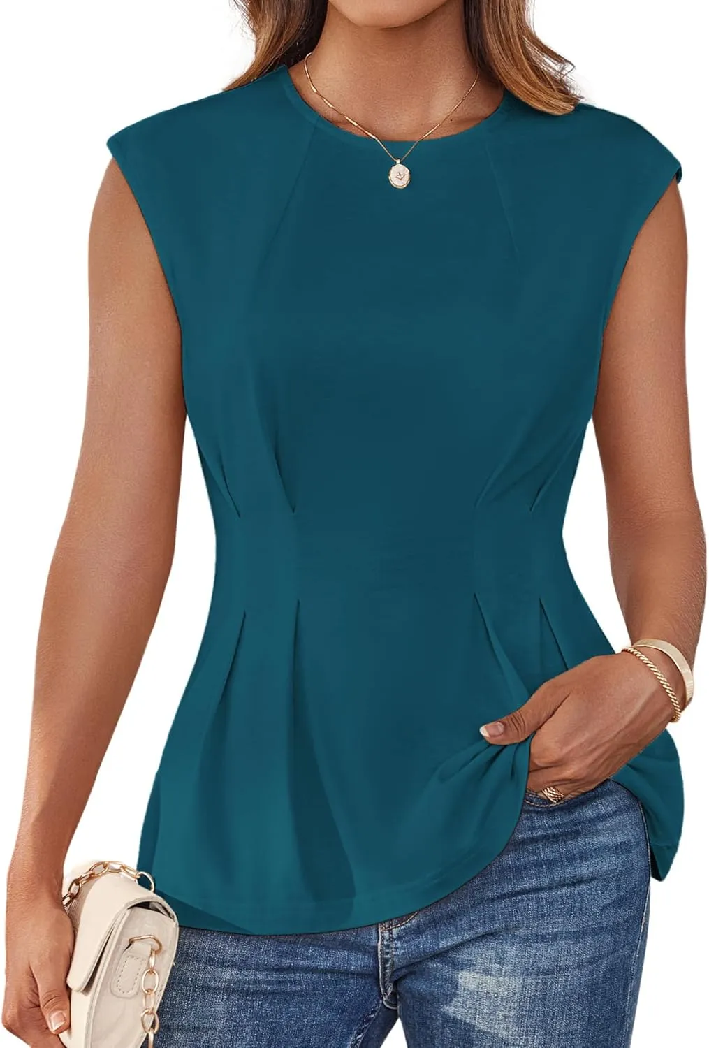 GRACE KARIN Women's Cap Sleeve Peplum Tops Crew Neck Elegant Dressy Casual Blouses Sleveeless Business Work Shirts