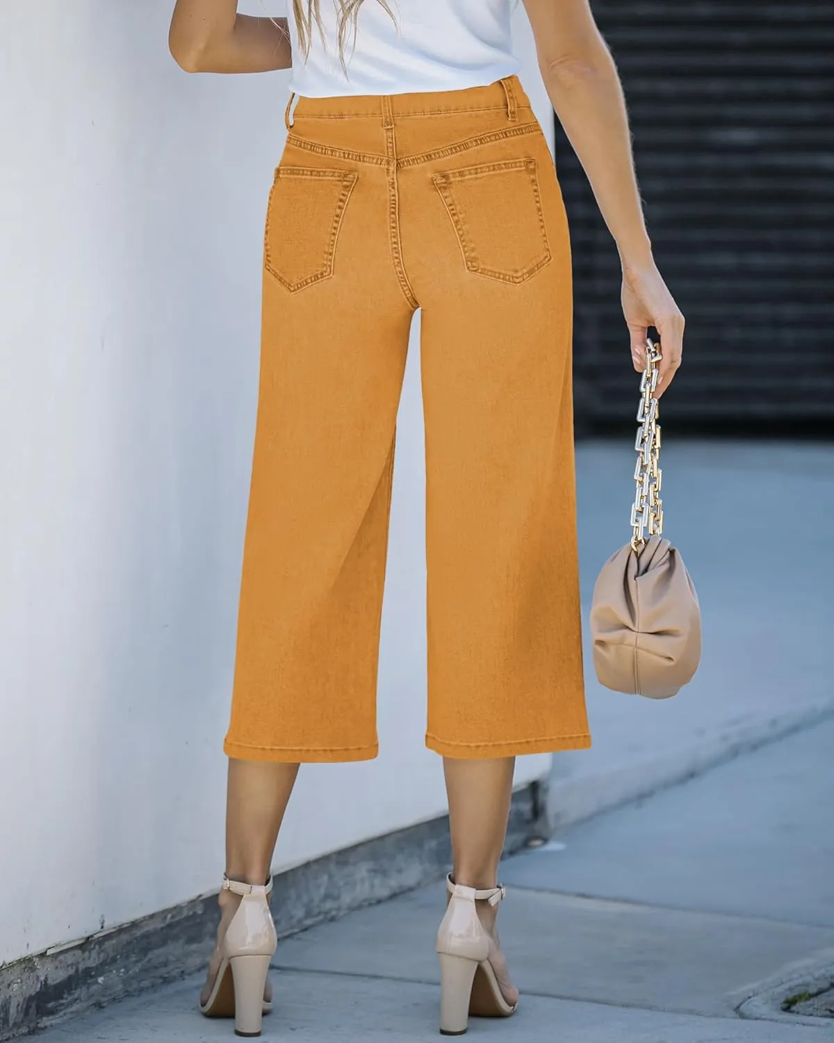 GRAPENT Jean Capris for Women Wide Leg Jeans High Waisted Crop Denim Capri Pants Stretchy Baggy