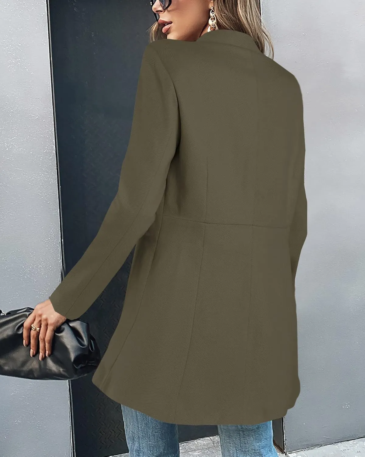 Grlasen Women's Long Pea Coats Winter Wool Jackets Lapel Slim Fit Outerwear Dressy Casual Elegant Warm Overcoats