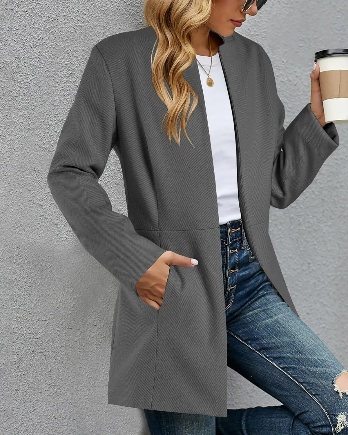 Grlasen Women's Long Pea Coats Winter Wool Jackets Lapel Slim Fit Outerwear Dressy Casual Elegant Warm Overcoats