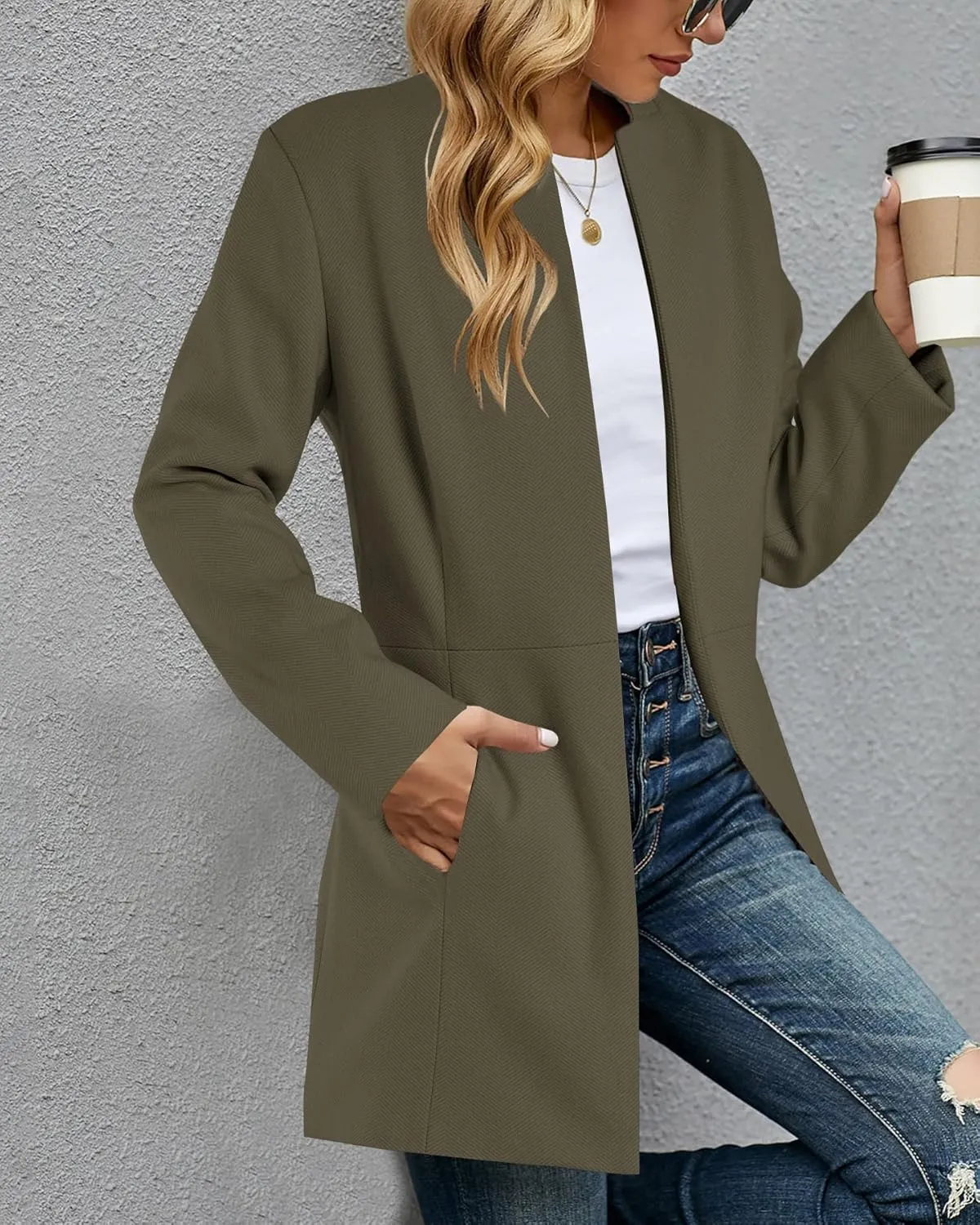 Grlasen Women's Long Pea Coats Winter Wool Jackets Lapel Slim Fit Outerwear Dressy Casual Elegant Warm Overcoats