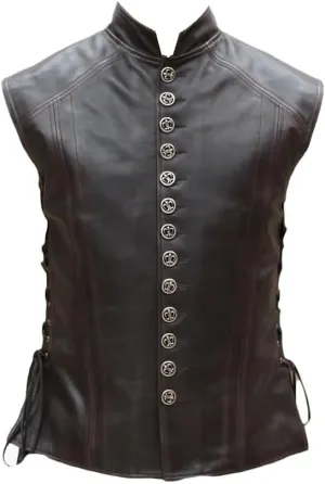 Handmade Men's Vintage Renaissance Leather Vest with Medieval Jacket & Breastplate Armor Brown
