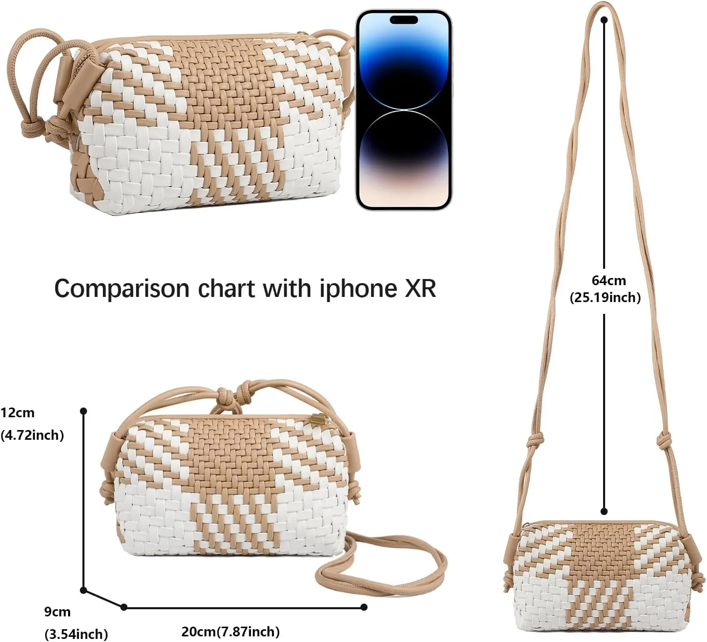 Handwoven Crossbody Bag for Women, Shoulder Purse with Adjustable Strap Lightweight Summer Festival Bag Gift