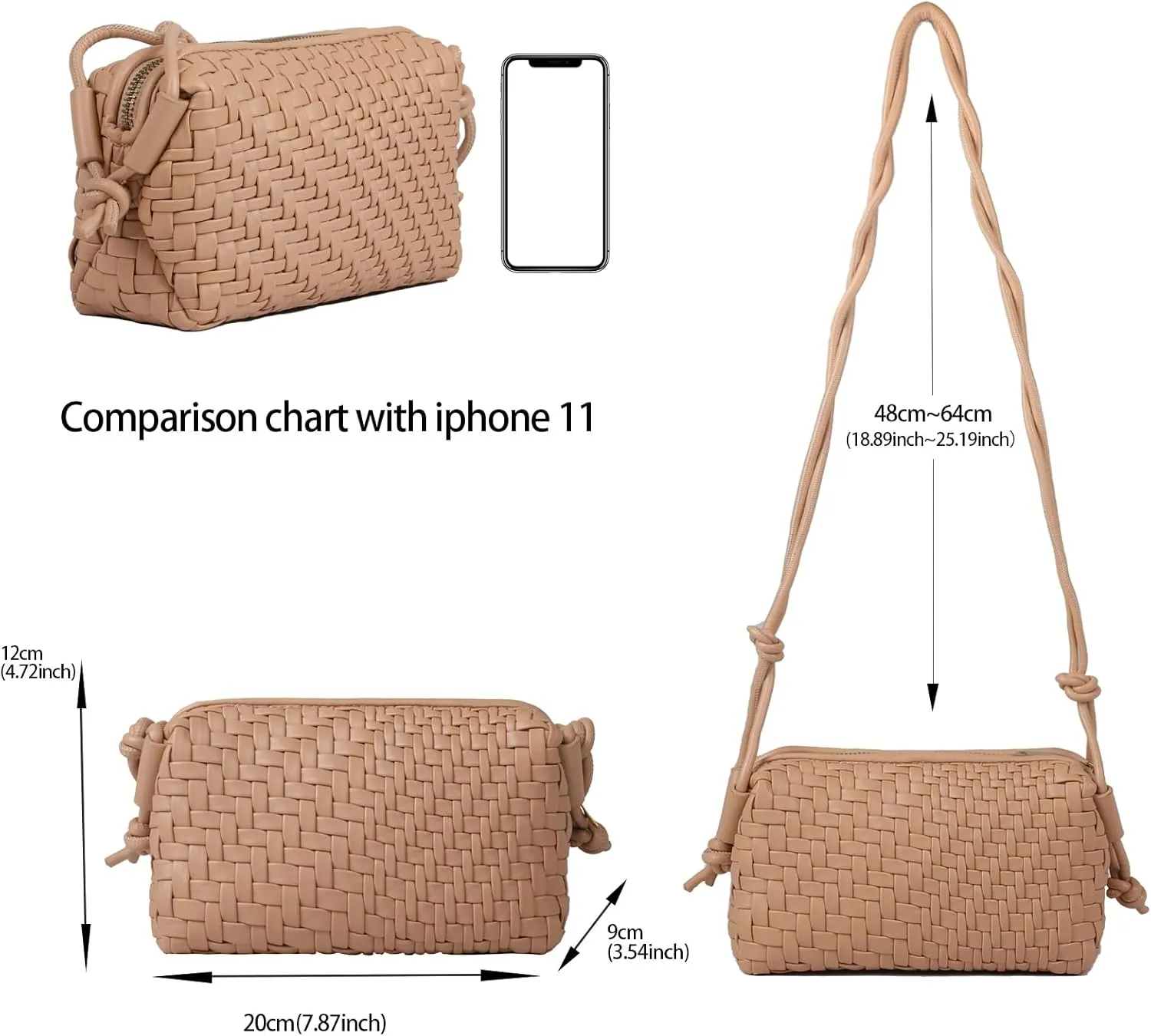 Handwoven Crossbody Bag for Women, Shoulder Purse with Adjustable Strap Lightweight Summer Festival Bag Gift